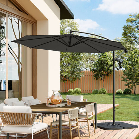 Garden 3M Black Banana Parasol Cantilever Hanging Sun Shade Umbrella Shelter with Square Base