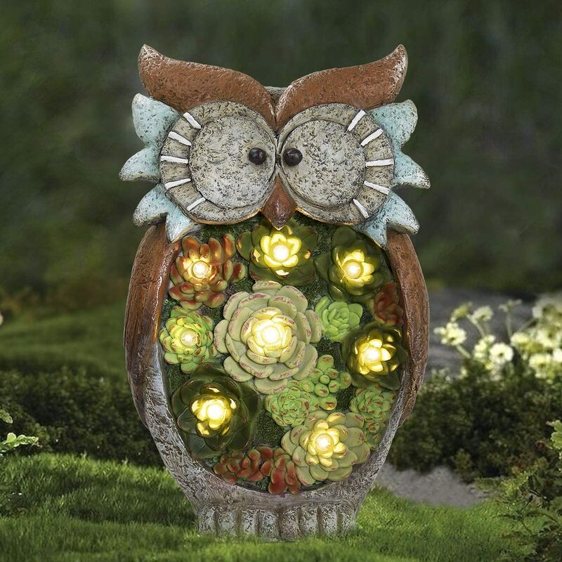 solar powered owl garden ornament