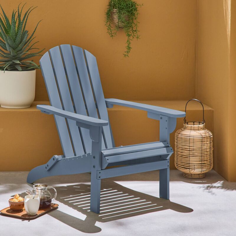 Wooden retro garden deck chair, Colourful Adirondack Salamanca, Grey Blue, 73x89x94 cm