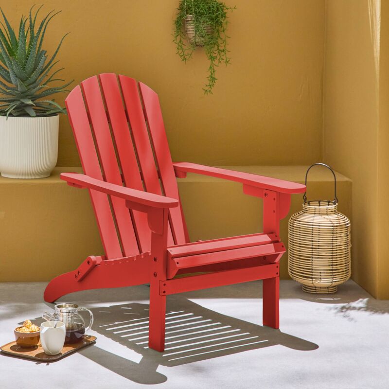 Wooden retro garden deck chair, Colourful Adirondack Salamanca, Terracotta, 73x89x94 cm