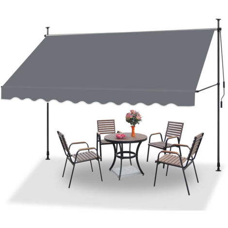 Garden Awnings 300x120cm Manual Adjustable Awning DIY Patio Garden Awning Sun Shade Shelter Canopy with Hand Crank for Patio Garden Grey