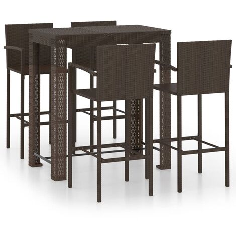 Garden Bar Set Brown PE rattan 5 Piece Set Footrest vidaXL