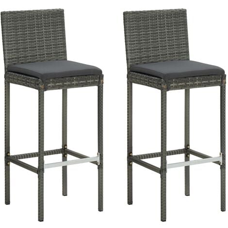 Garden Bar Stools with Cushions 2 pcs Grey Poly Rattan vidaXL