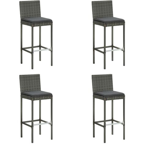 Garden Bar Stools with Cushions 4 pcs Grey Poly Rattan vidaXL