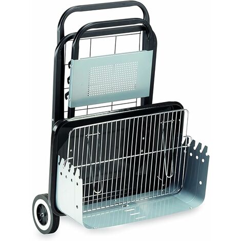 Garden – Barbecue portable pliable en acier émaillé noir – Dimensions 60x80x84 cm – Grille 54x38 cm – Étagère de rangement et roues
