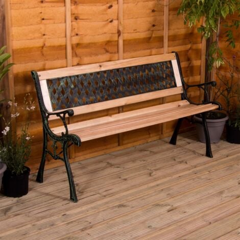 main image of "Garden Bench 3 Seater Outdoor Solid Wood & Iron Bench, Cross"