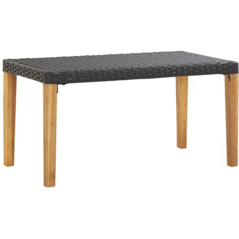 Garden Bench  Black  Poly Rattan and Solid Acacia Wood  Medium vidaXL