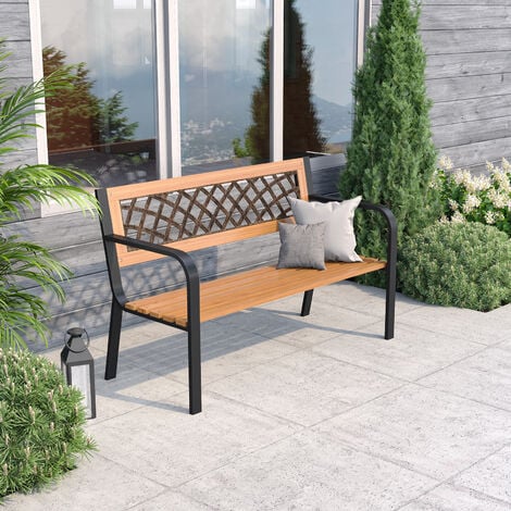 Garden Bench Outdoor Wooden 3 Seater Cross Lattice and Slat Style