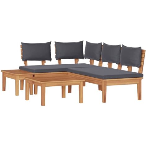 Garden Bench Set with Cushion with Storage 4 pcs Brown and Grey vidaXL