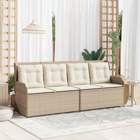 Garden Bench with Cushion Beige Poly rattan vidaXL