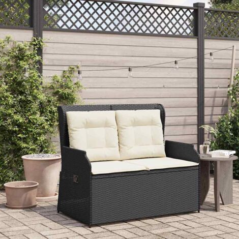 Garden Bench with Cushion Black Poly rattan vidaXL