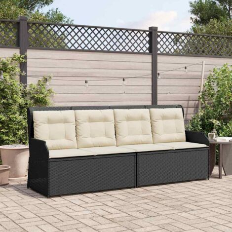 Garden Bench with Cushion Black Poly rattan vidaXL