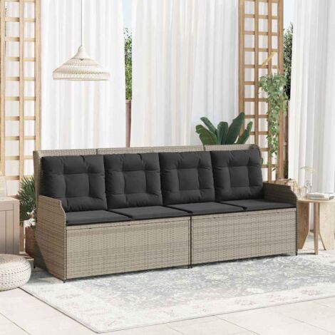 Garden Bench with Cushion Light grey Poly rattan vidaXL