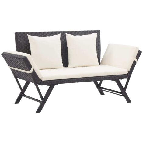 Garden Bench with Cushions Black 176 cm Poly Rattan vidaXL