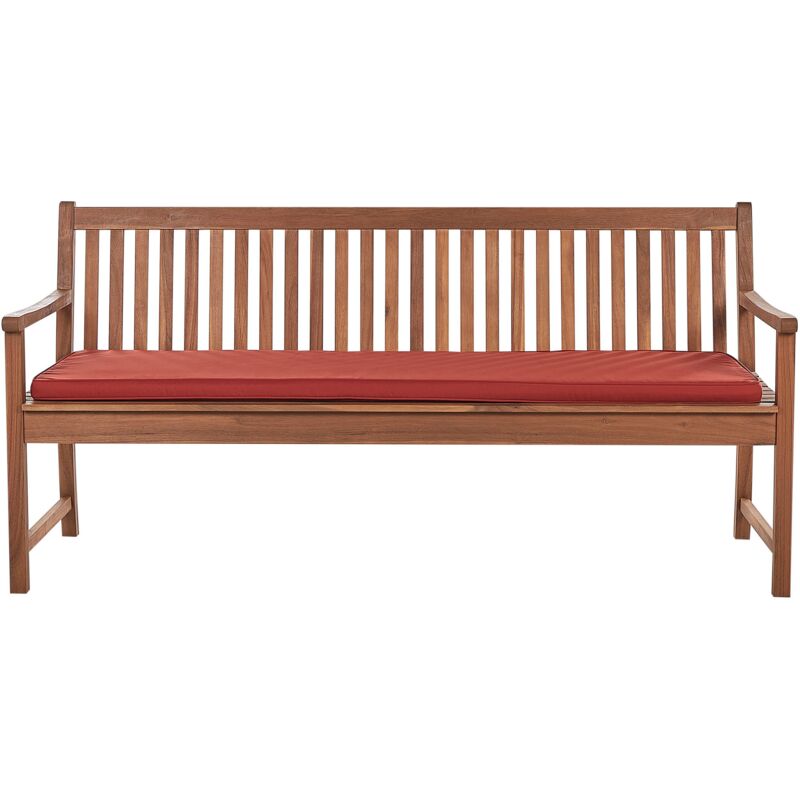 Beliani - Garden Bench 3 Seats Classic Slats Certified Acacia Wood Design Brick Red Cushion Patio Vivara