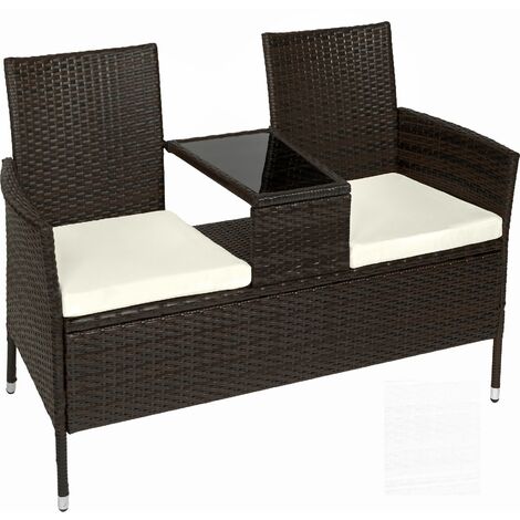 Garden bench with table poly rattan - love seat, patio set, garden set