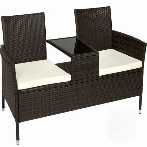 main image of "Garden bench with table poly rattan - love seat, patio set, garden set"