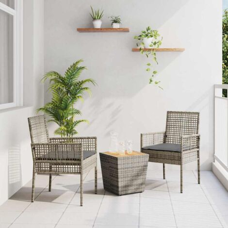 Garden Bistro Set 3 pcs Grey Poly rattan vidaXL