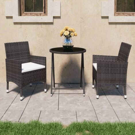 Garden Bistro Set  Brown  Poly rattan  Medium  Removable Covers vidaXL