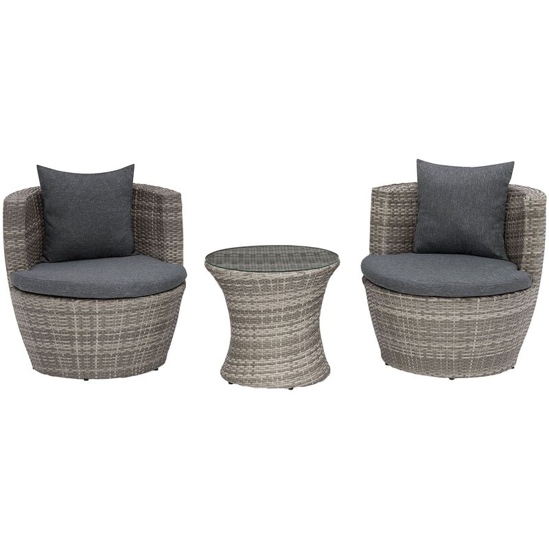 Stackable Grey Rattan Patio Bistro Set with Coffee Table for 2 Capri