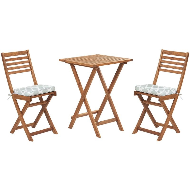 Outdoor Garden Furniture Bistro Set Folding Light Wood Mint Green Cushions Fiji