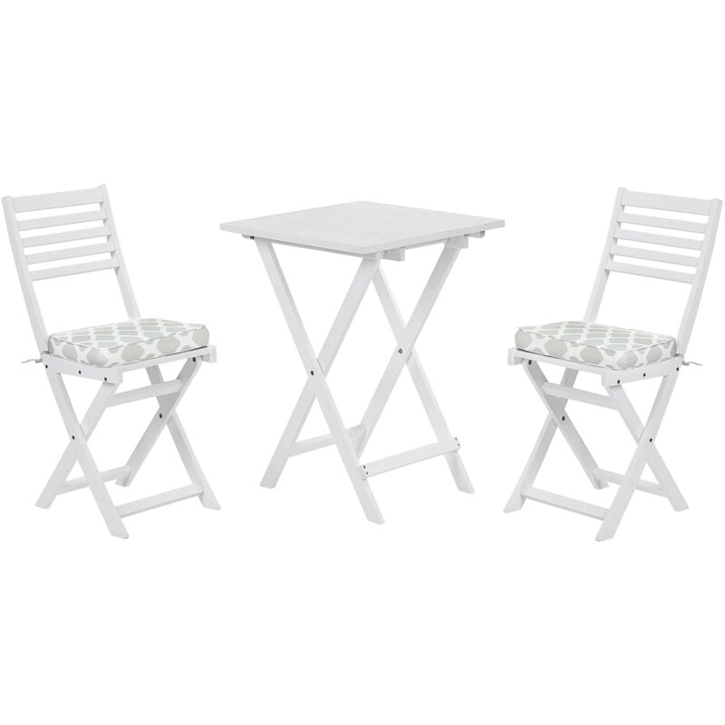 Outdoor Garden Furniture Bistro Set Folding Wood White Mint Green Cushions Fiji