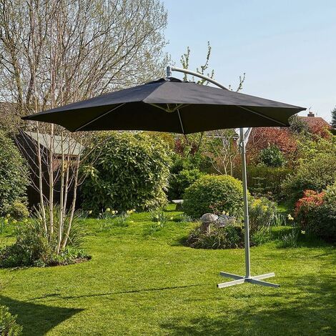 Garden Cantilever Parasol 3 Metre Patio Shade Heavy Duty Metal Base Crank Black