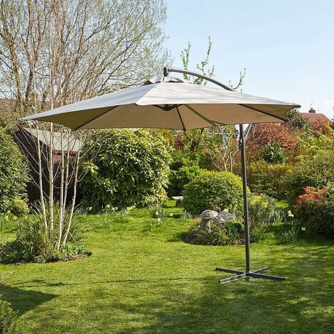 Garden Cantilever Parasol 3 Metre Patio Shade Heavy Duty Metal Base Crank Grey