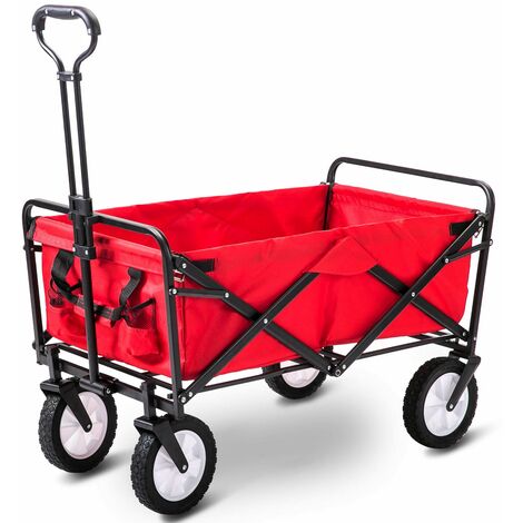main image of "Garden Cart Foldable Pull Wagon Hand Cart Garden Transport Cart Collapsible Portable Folding Cart Red"