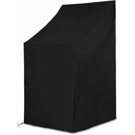 Garden Chair Cover, Protective Cover for Stackable Garden Chairs with Rope and Buckle, Waterproof, Windproof, Anti-UV - Black (65cm65cm80/120CM)