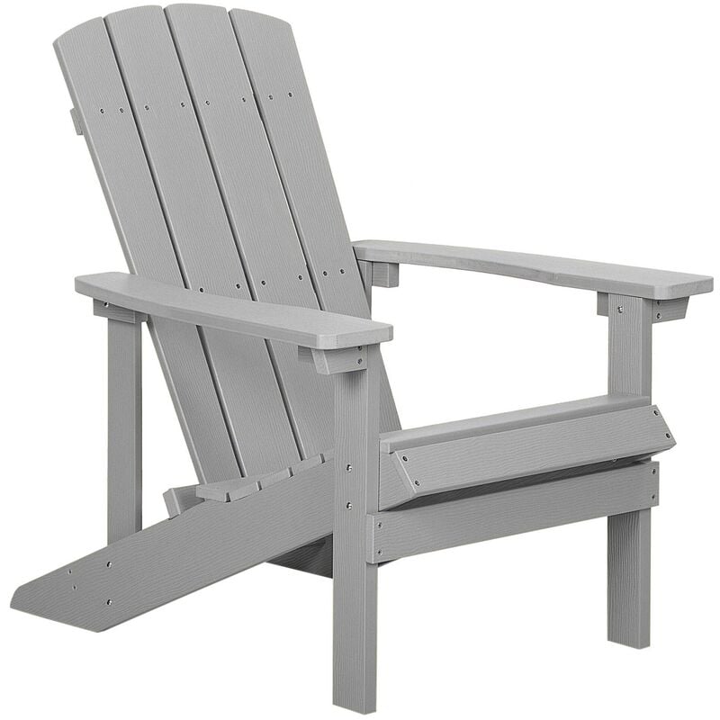 Beliani - Outdoor Lounger Chair Light Grey Plastic Wood for Patio Yard Adirondack