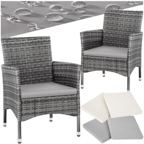 Garden Chair Nantes Set of 2 - weather & UV-resistant, 2 sets of cushion covers - outdoor chairs, rattan garden chairs, garden seating - grey/light grey