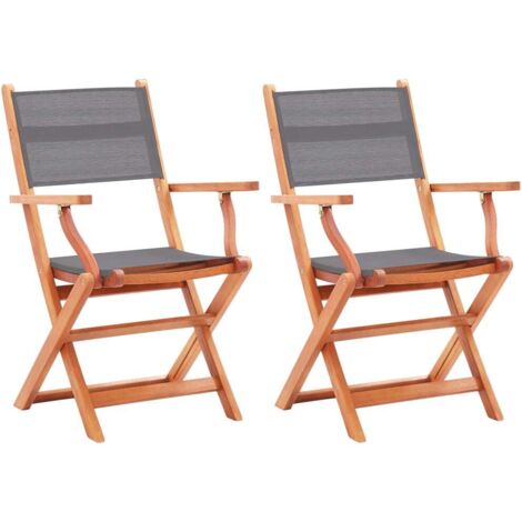 Garden Chair Set of 2 Grey and Natural Solid Eucalyptus Wood vidaXL