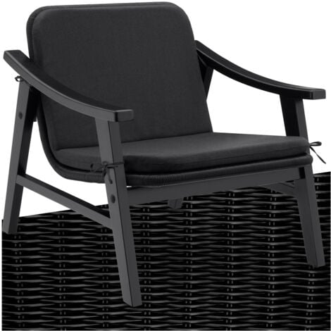 Garden Chair Treviso - polyrattan with varnished wooden frame, thick cushion - Wicker chair, Garden chair, Garden armchair - black