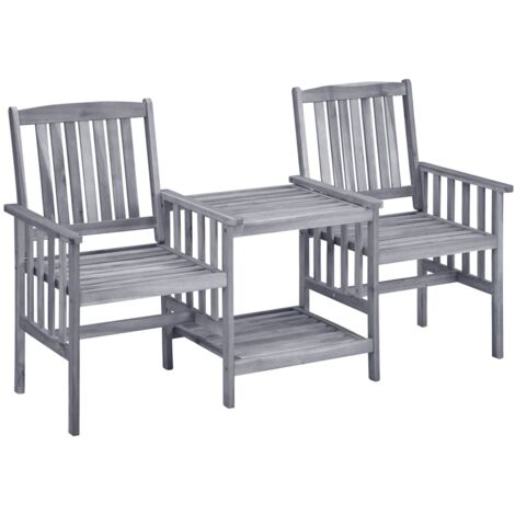 Garden Chair With Tea Table  Grey  Solid Acacia Wood  Medium  Durable vidaXL