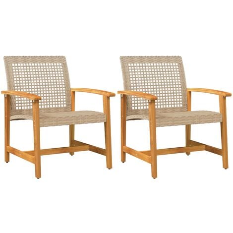 Garden Chairs 2 pcs Beige Poly Rattan and Acacia Wood vidaXL