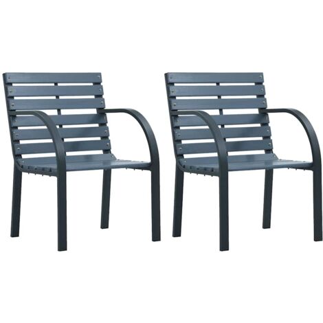 Garden Chairs 2 pcs Grey Solid Wood Fir and Powder-coated Steel vidaXL