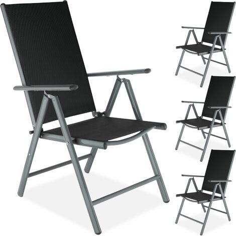 Garden Chairs Set of 4 - foldable, aluminium, 7-position adjustable backrest - reclining garden chairs, garden recliners, outdoor chairs - anthracite