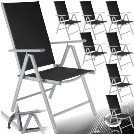 Garden Chairs Set of 8 - foldable, aluminium, 7-position adjustable backrest - reclining garden chairs, garden recliners, outdoor chairs - silver