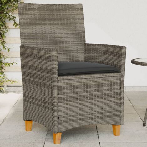 Garden Chairs with Cushions 2 pcs Grey Poly Rattan&Solid Wood vidaXL