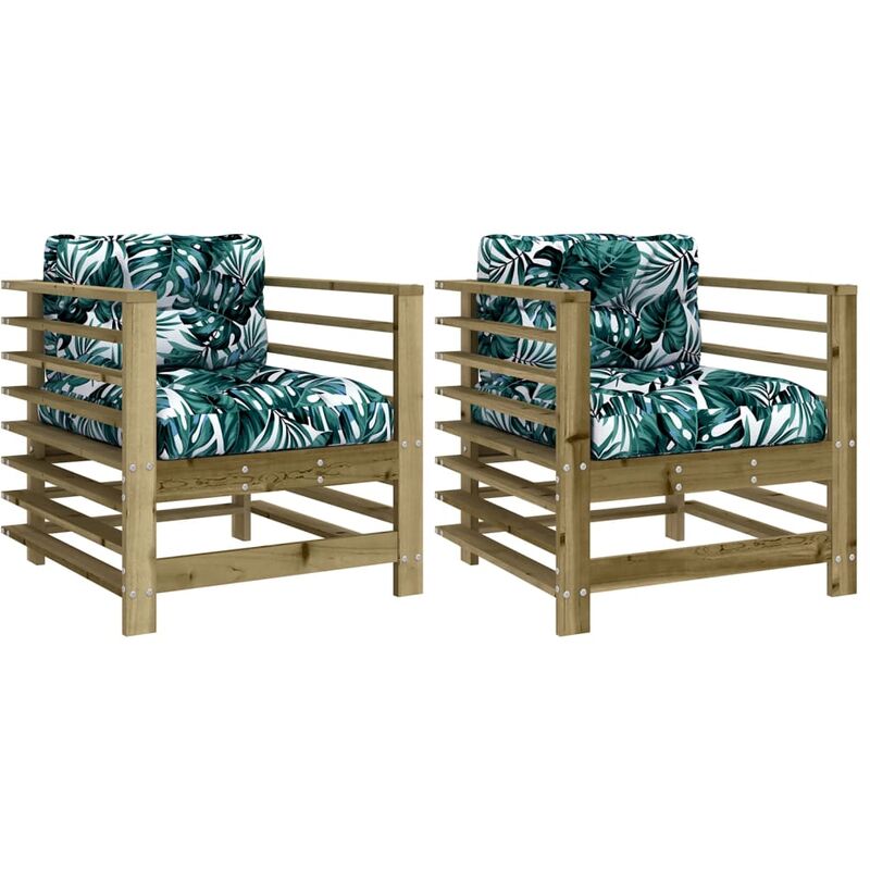 Garden Chairs With Cushions 2 Pcs Impregnated Wood Pine Vidaxl