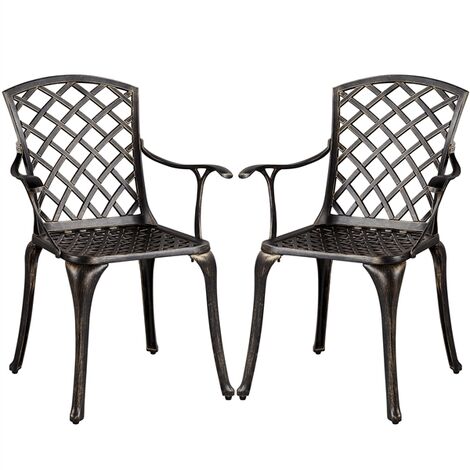 Garden Chairs Yaheetech 2pcs Patio Dining Chairs, Cast Aluminium Chairs - bronze