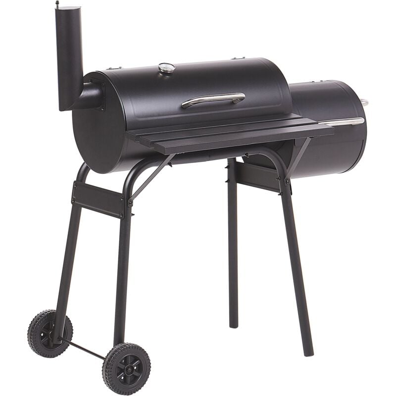 Beliani - Garden Charcoal bbq Grill with Lid Wheeled Offset Smoker Thermometer Black Katla