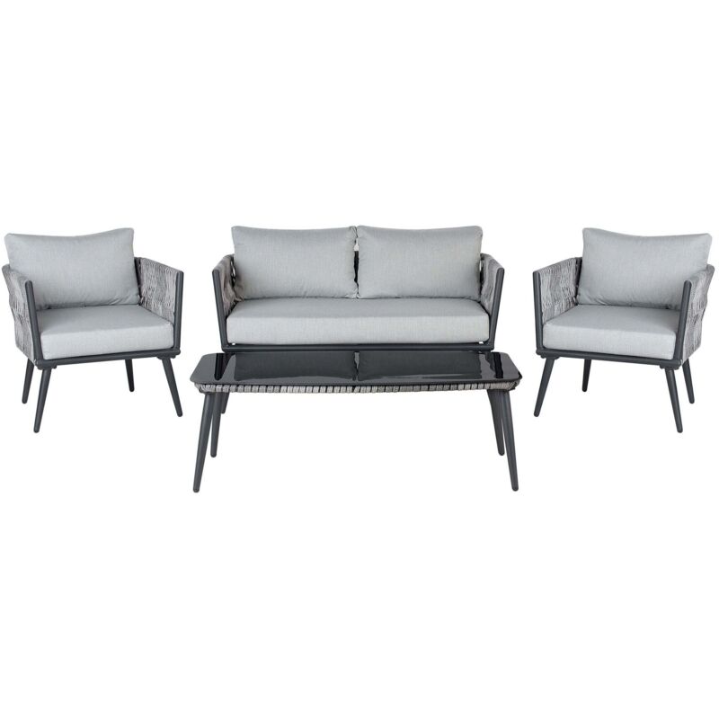 Beliani - Modern Outdoor Garden Conversation Set Grey Pillows Black Preveza