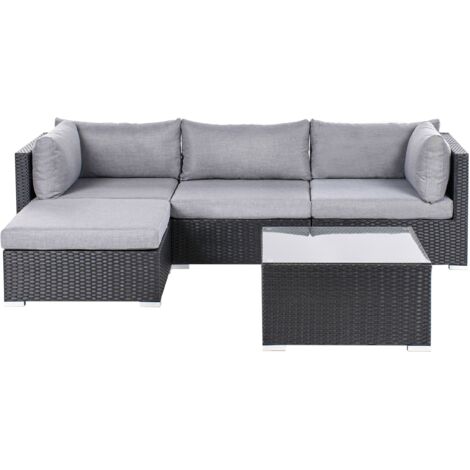 Garden Corner Sofa with Table 4 Seater SANO Right Hand PE Rattan Black
