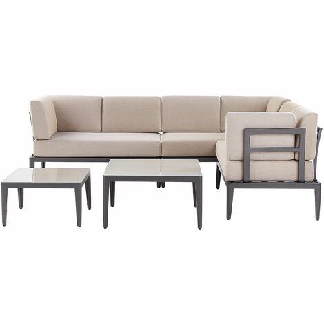 Garden Corner Sofa with Table 6 Seater RIMA III Left Hand Modular Metal Beige
