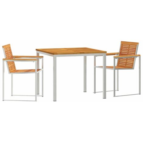 Garden Dining Set 3 pcs Solid Acacia Wood and Stainless Steel vidaXL