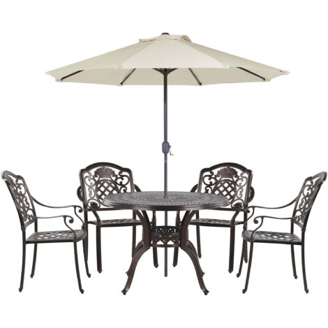 Garden Dining Set 4 Seater SALENTO with Parasol (16 Options) Metal Dark Brown