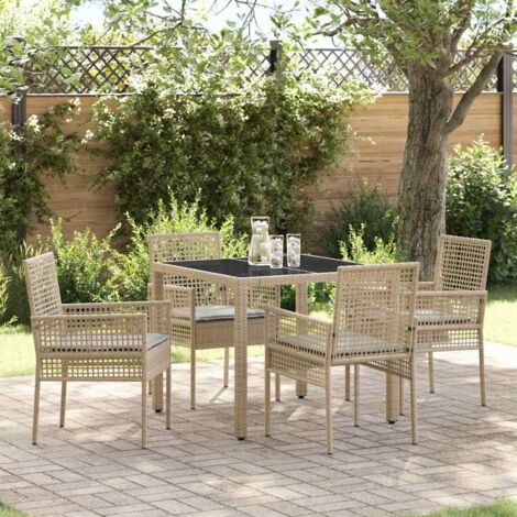 Garden Dining Set 5 pcs Beige Poly rattan vidaXL