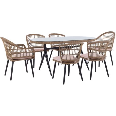 Garden Dining Set 6 Seater ALIANO with Cushions PE Rattan Pastel Pink
